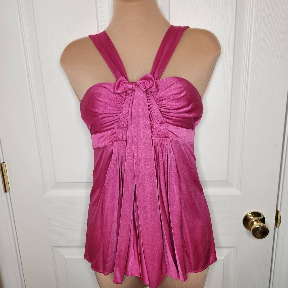 BCBGMaxazria Hot Pink Sateen Top Pleated Halter Size XS